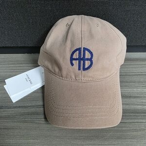 Anine Bing Beige Baseball Cap AB with Navy Emblem NEW